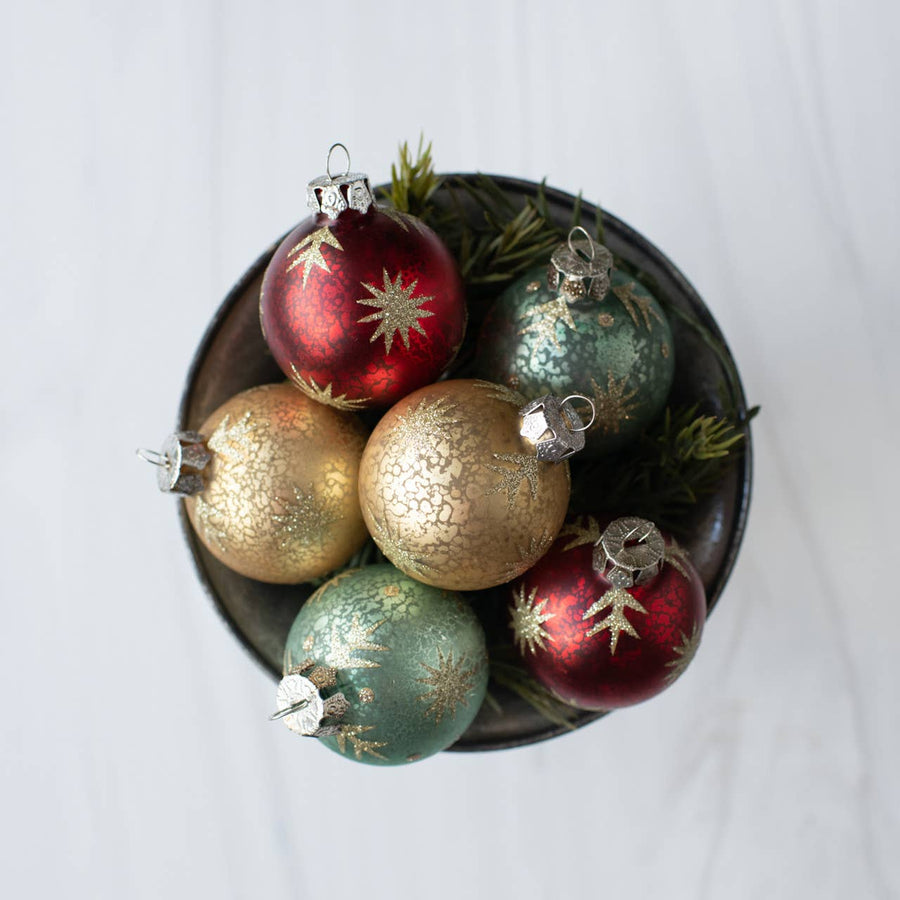 SET/ 6 MERCURY GLASS BALL ORNAMENTS