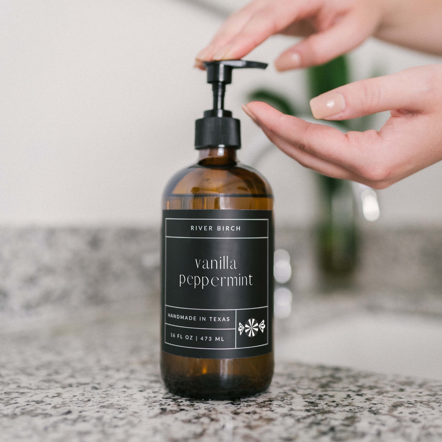 Vanilla Peppermint -16oz Amber Glass Soap-Handmade-Hand Wash