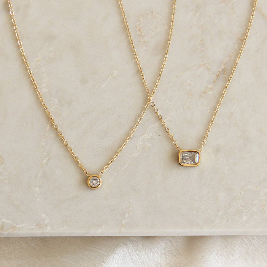 Bezel Stone Necklace: Gold / 3mm Round