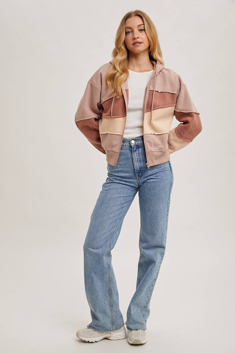 Bluivy -ROSE  ZIP FRONT PATCHWORK HOODIE