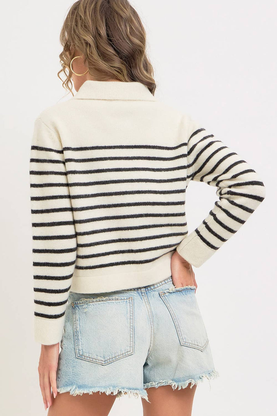 STRIPED ZIPPER FRONT SWEATER KNIT CARDIGAN