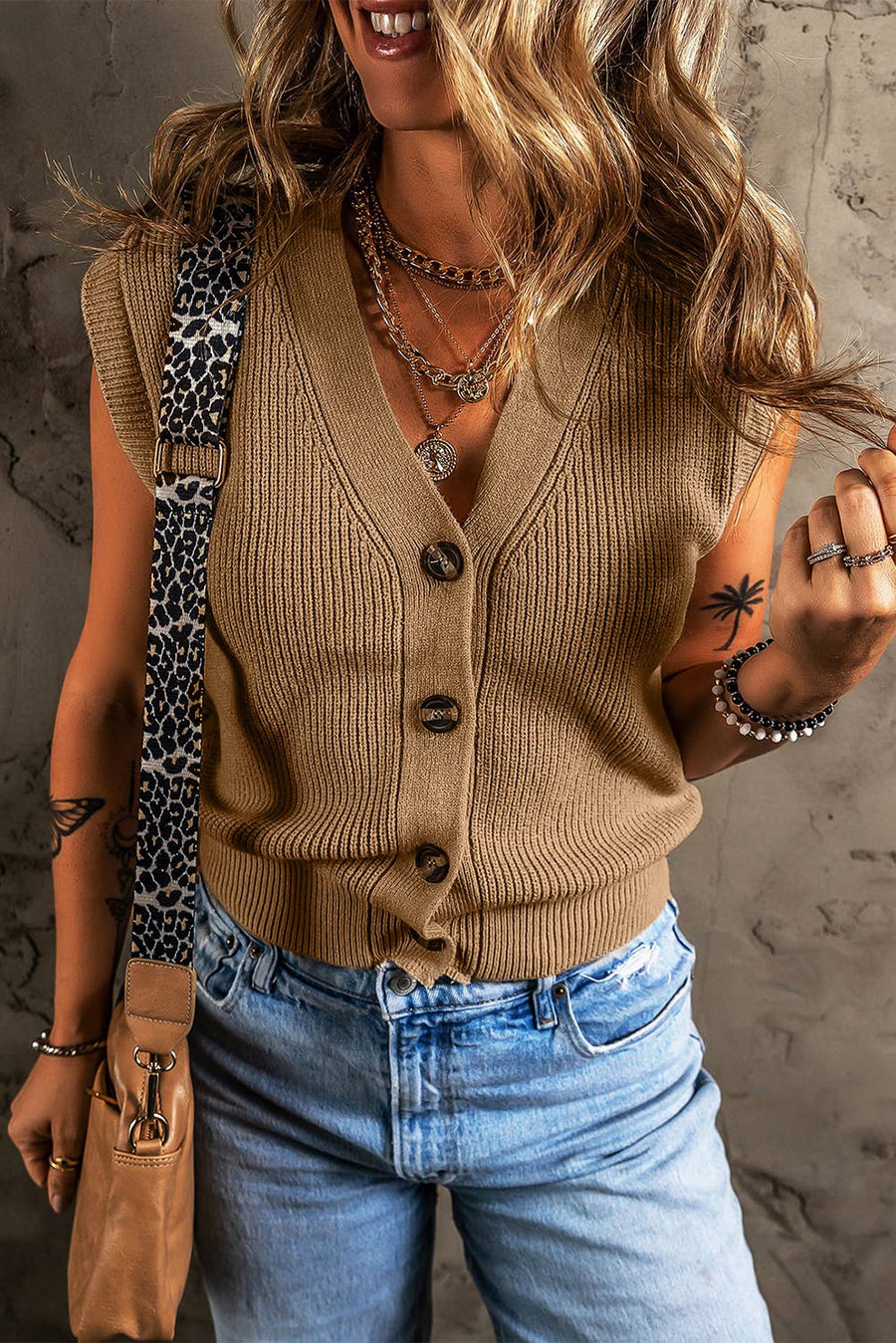 Little Daisy Closet  V Neck Buttoned Front Sweater Vest