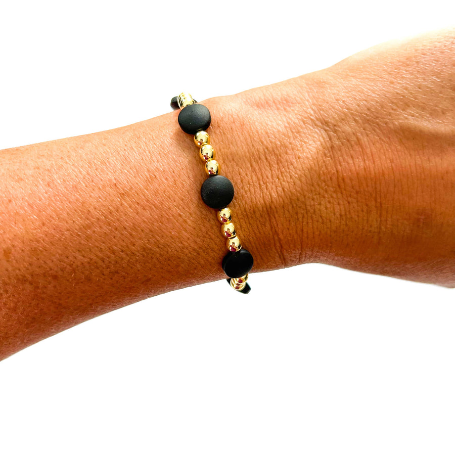 Savvy Bling - Black & Gold Filled Bracelets: Metallic Black & Gold Textured