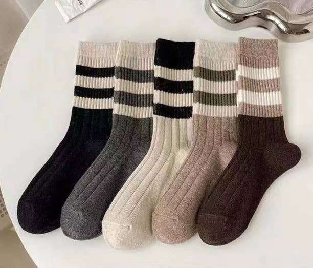 Sweetkama - Ladies Socks/Rib Knit Color Block Stripe Socks/OS