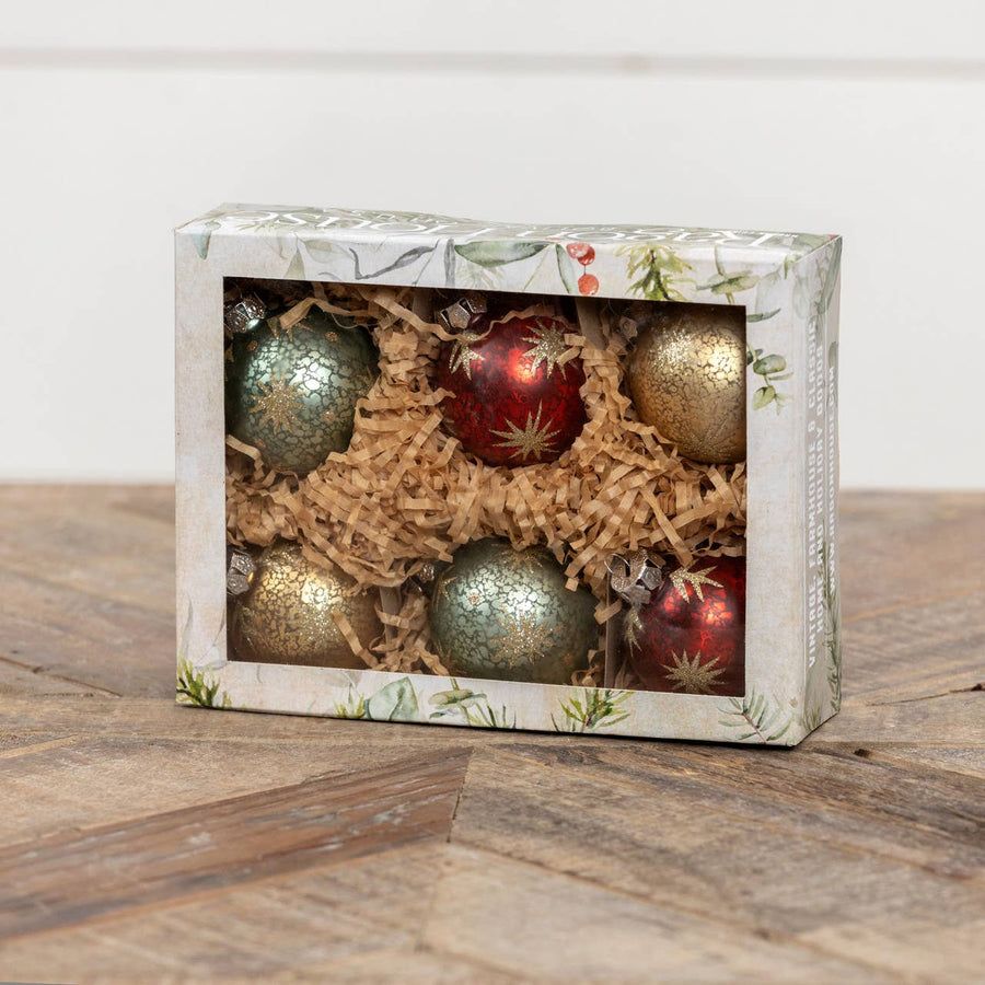 SET/ 6 MERCURY GLASS BALL ORNAMENTS