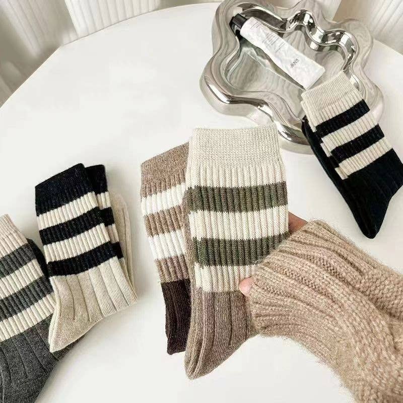 Sweetkama - Ladies Socks/Rib Knit Color Block Stripe Socks/OS