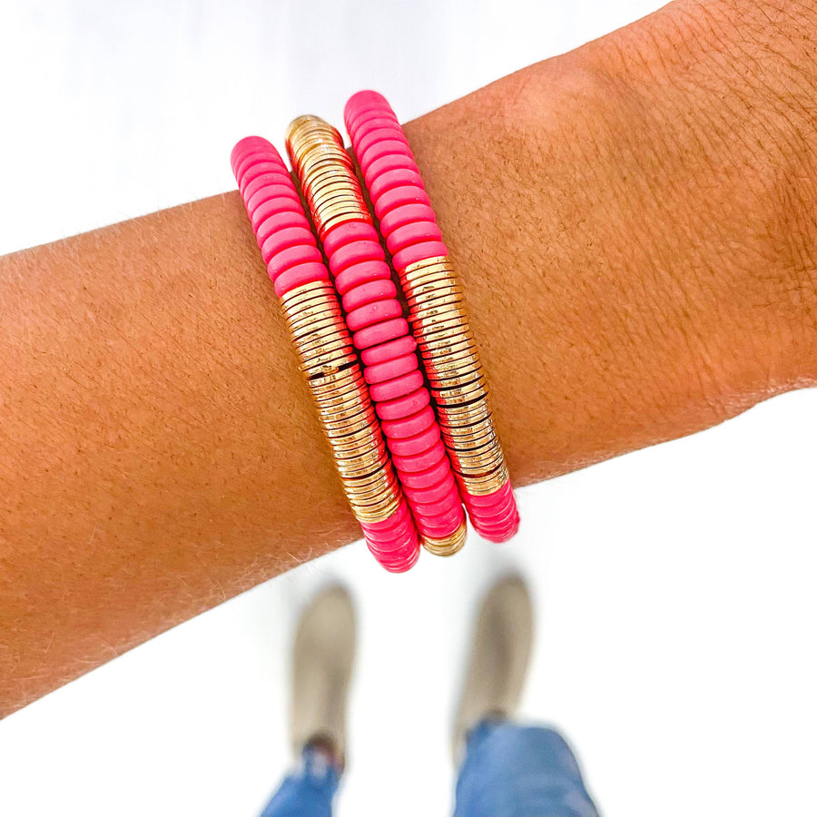 Savvy Bling - Red Pink Ivory Acrylic Disc Bracelet: Blush