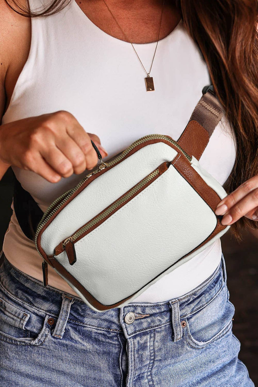 Lovesoft - Adjustable Strap Mini PU Leather Crossbody Bag: One Size / White / 100%PU