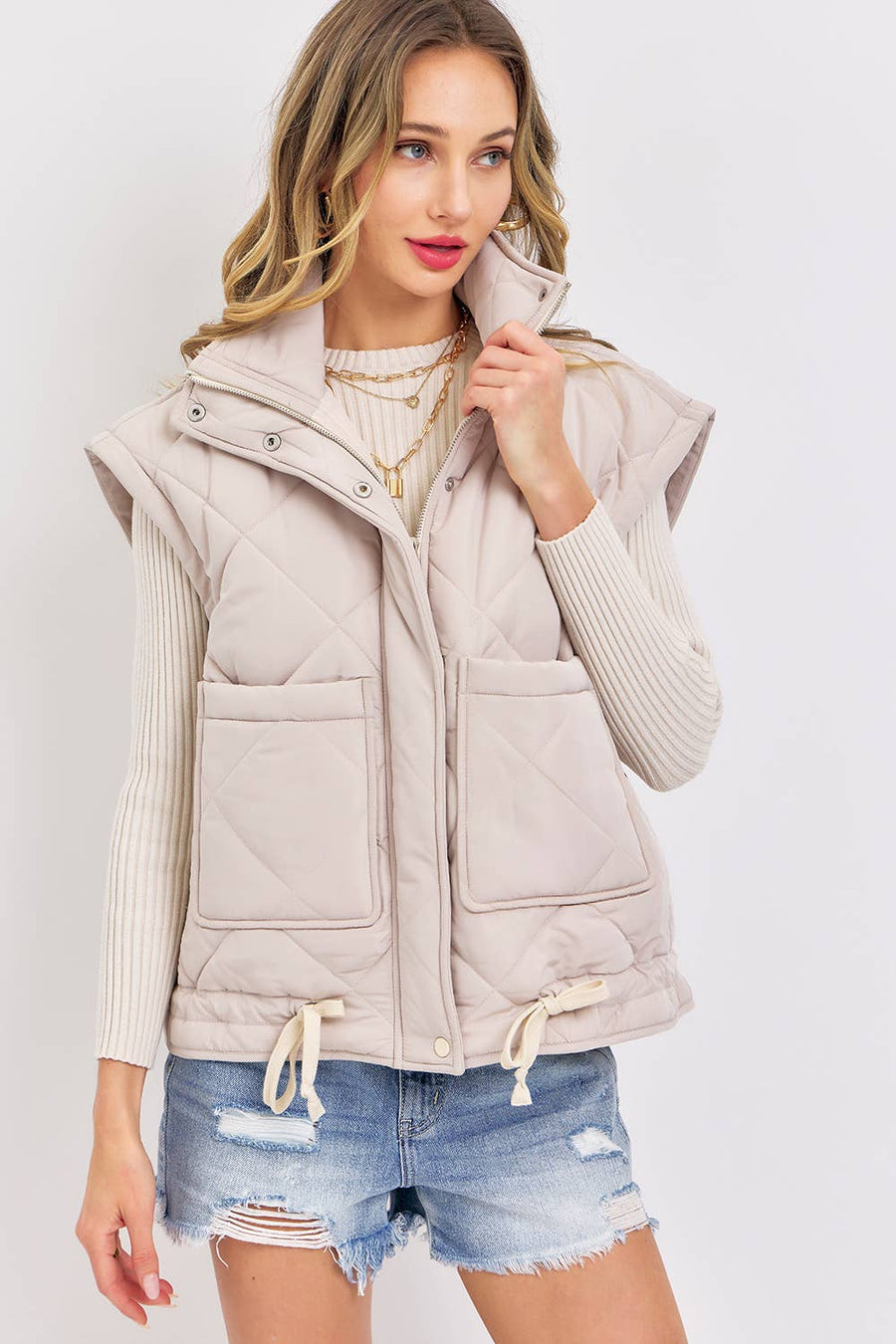 Quilted Puffer Vest _ Taupe