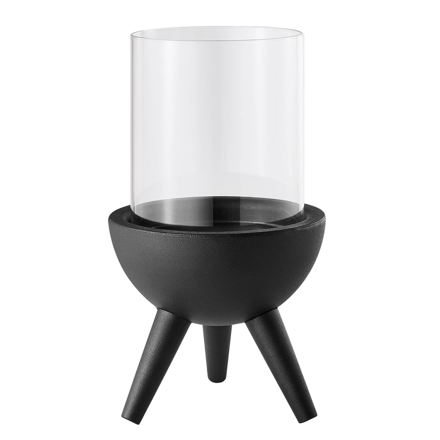 Molta Modern Black Metal Pedestal and Glass Candle Holder: Small