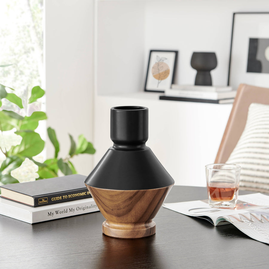 Diamant Revese Hourglass Two Tone Vase Black and Walnut