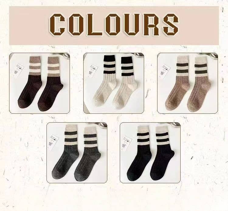 Sweetkama - Ladies Socks/Rib Knit Color Block Stripe Socks/OS