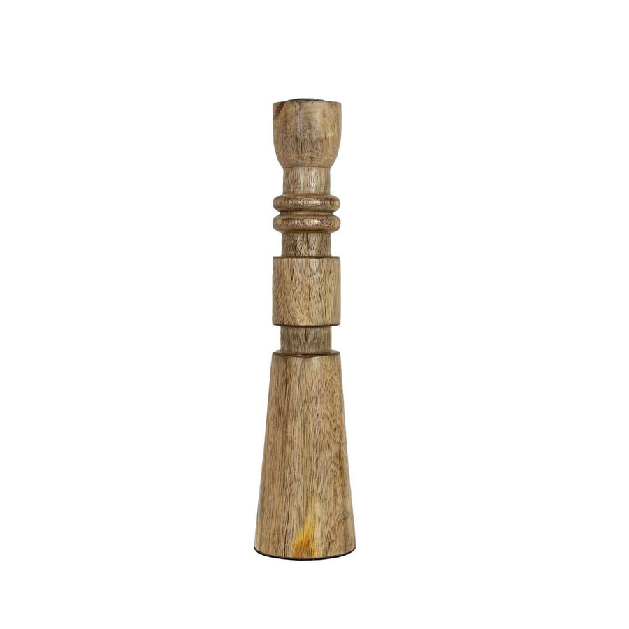 Foreside Home & Garden - Yuma Boho Carved Stack Taper Holder Wood With Metal Cup