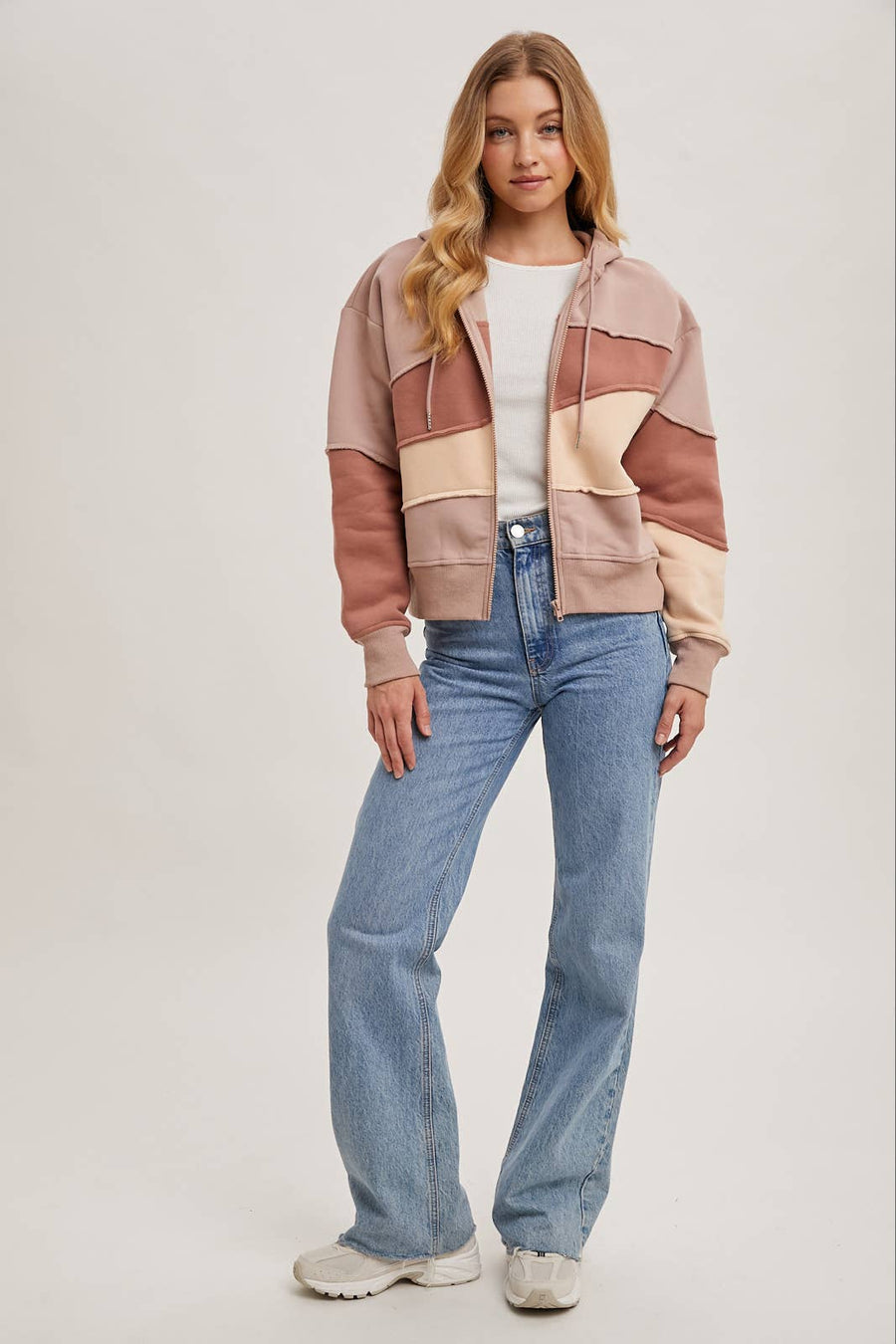 Bluivy -ROSE  ZIP FRONT PATCHWORK HOODIE