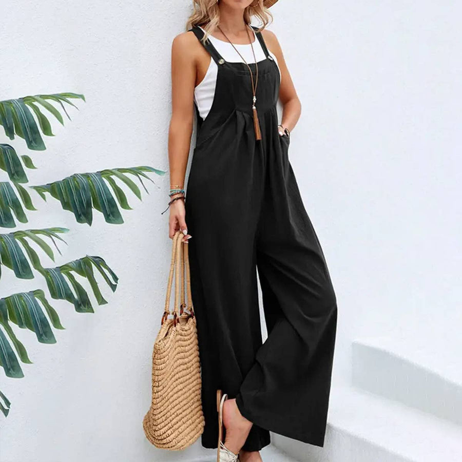 Mid-waist retro solid color loose casual fashion suspenders