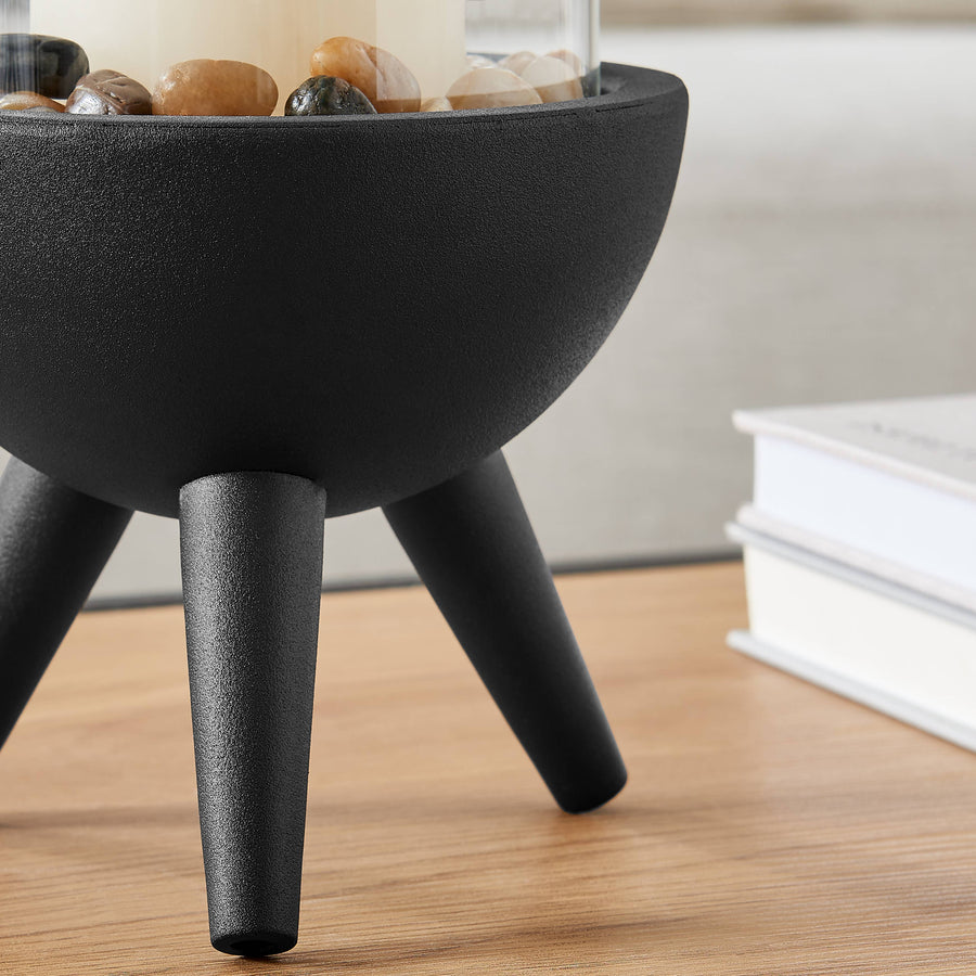 Molta Modern Black Metal Pedestal and Glass Candle Holder: Small