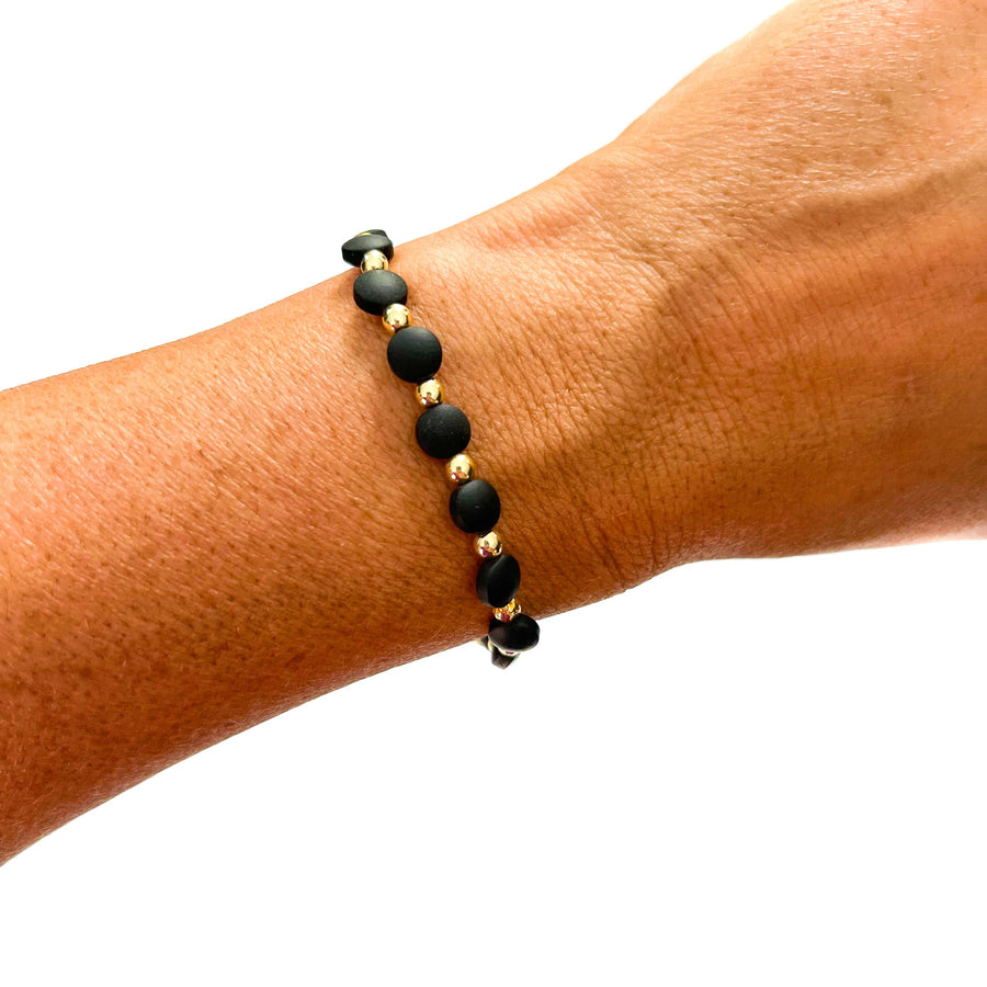 Savvy Bling - Black & Gold Filled Bracelets: Metallic Black & Gold Textured