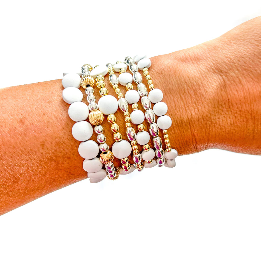 Savvy Bling - White Gold Filled Bracelets: Matte Flat White