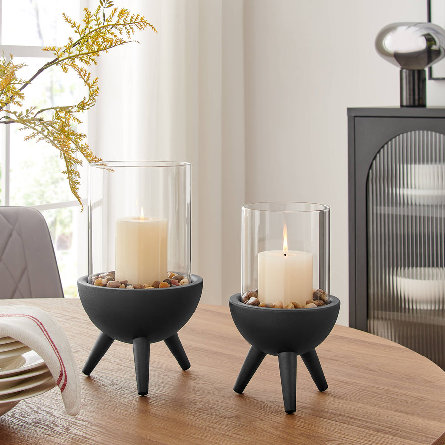 Molta Modern Black Metal Pedestal and Glass Candle Holder: Small