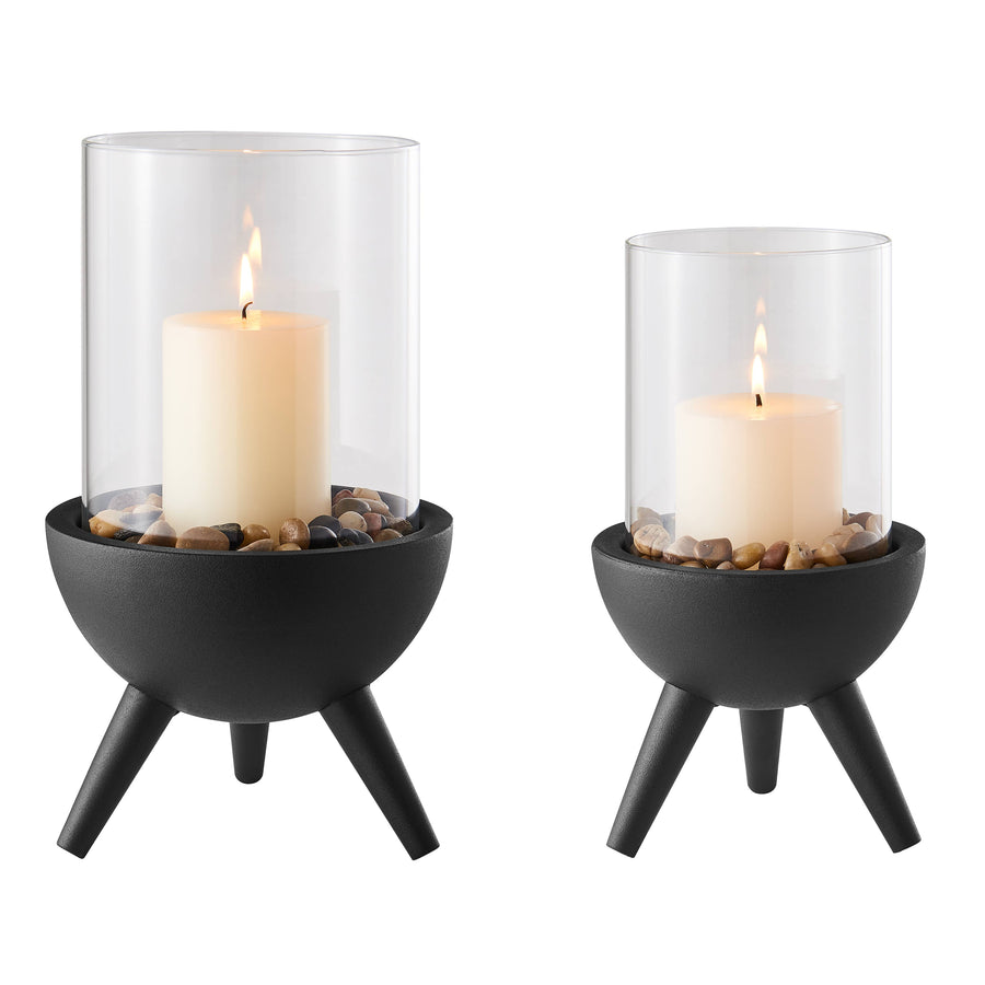 Molta Modern Black Metal Pedestal and Glass Candle Holder: Small