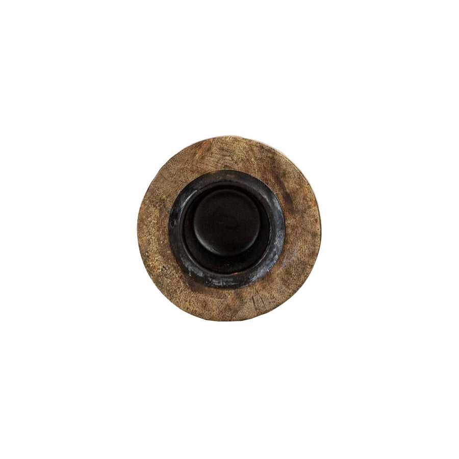 Foreside Home & Garden - Yuma Boho Carved Stack Taper Holder Wood With Metal Cup