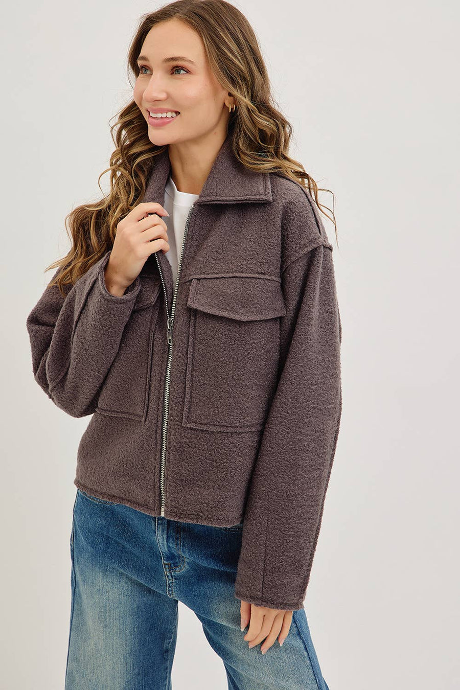 Textured Bomber Jacket - Charcoal