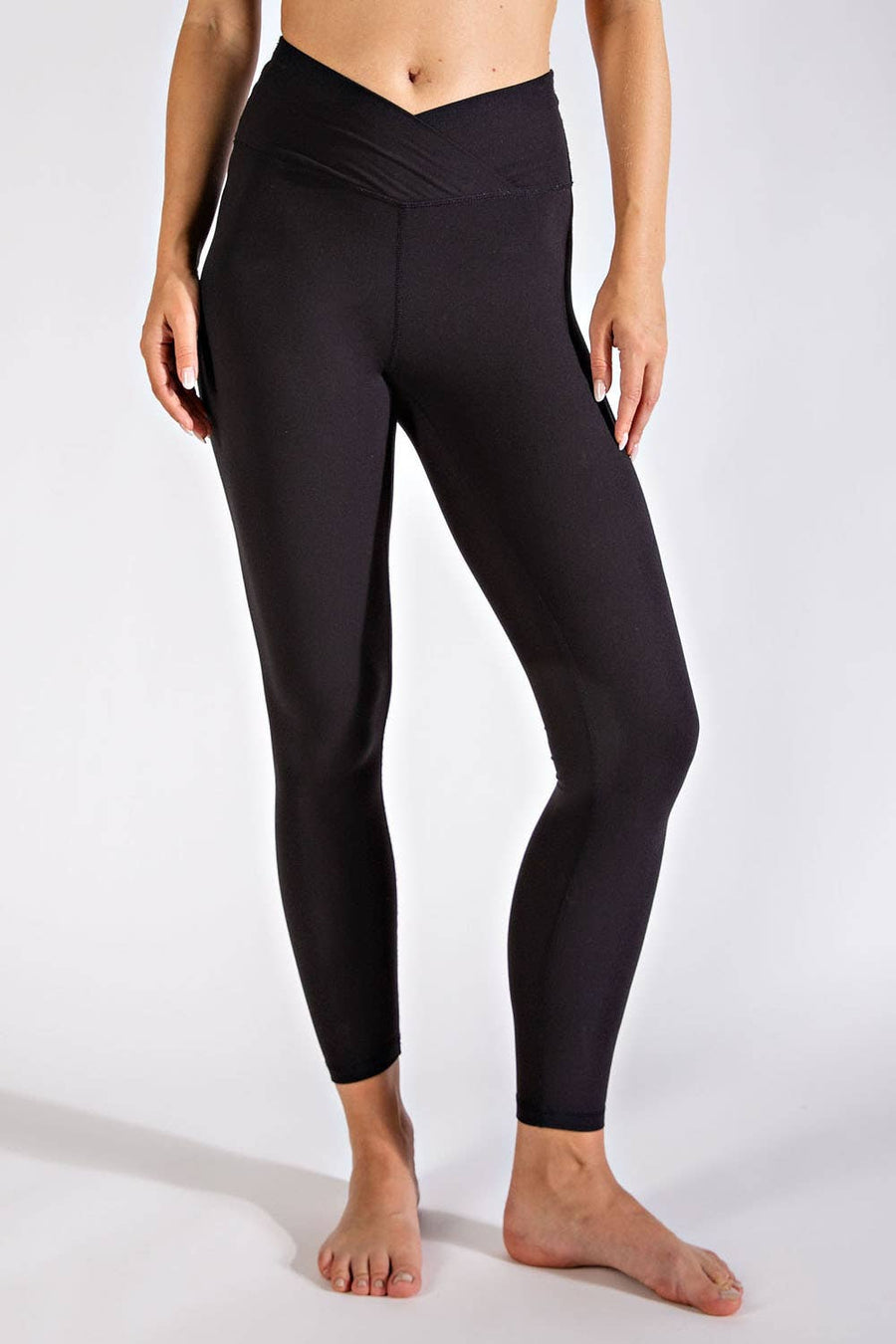 V WAIST FULL LENGTH LEGGINGS: Black