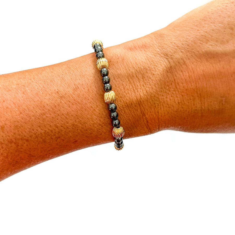 Savvy Bling - Black & Gold Filled Bracelets: Metallic Black & Gold Textured