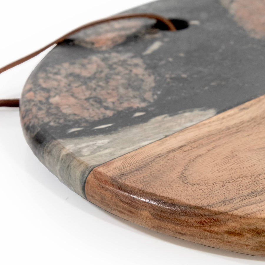 Dark Round Marble & Acacia Wood Charcuterie Board