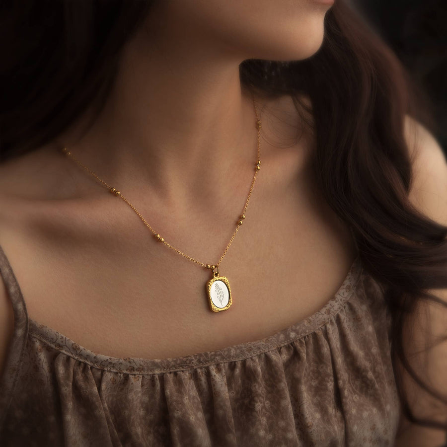 18K Gold Mirror Birth Flower Necklace