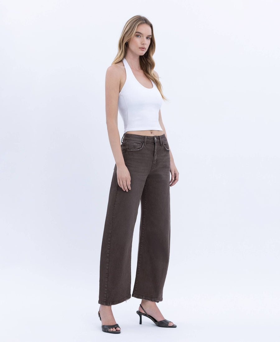 SUPER HIGH RISE ANKLE BARREL JEANS - TOAST