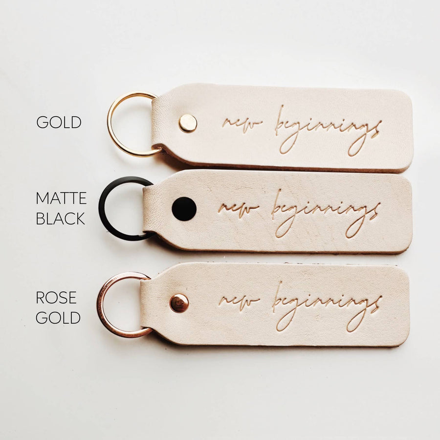 Twin Sparrow - “New Beginnings" Script Keychain: Camel / Gold / Flat