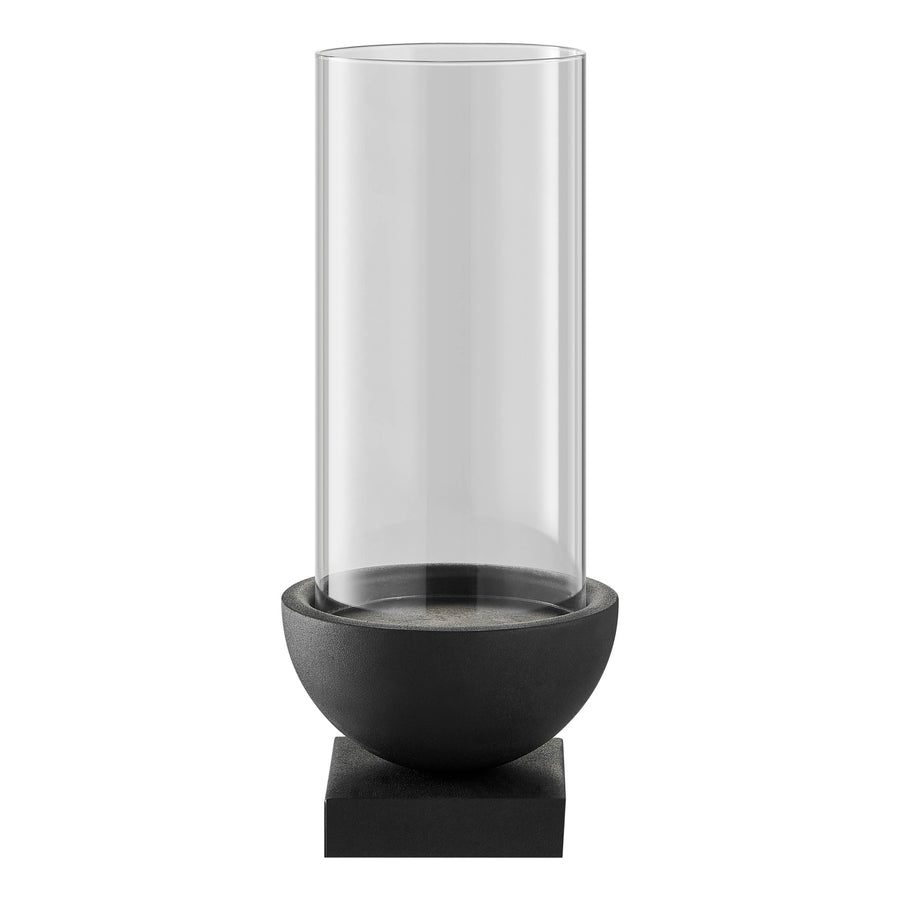 Modern Black Metal Bold Pedestal Glass Pillar Candle Holder: 6" x 6" x 13.5"