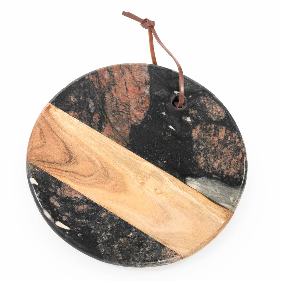 Dark Round Marble & Acacia Wood Charcuterie Board