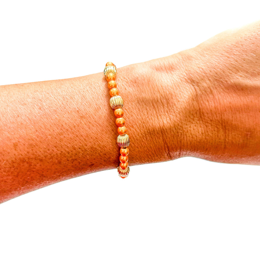 Savvy Bling - Orange Gold Filled Bracelets: Matte Orange & 3 Gold