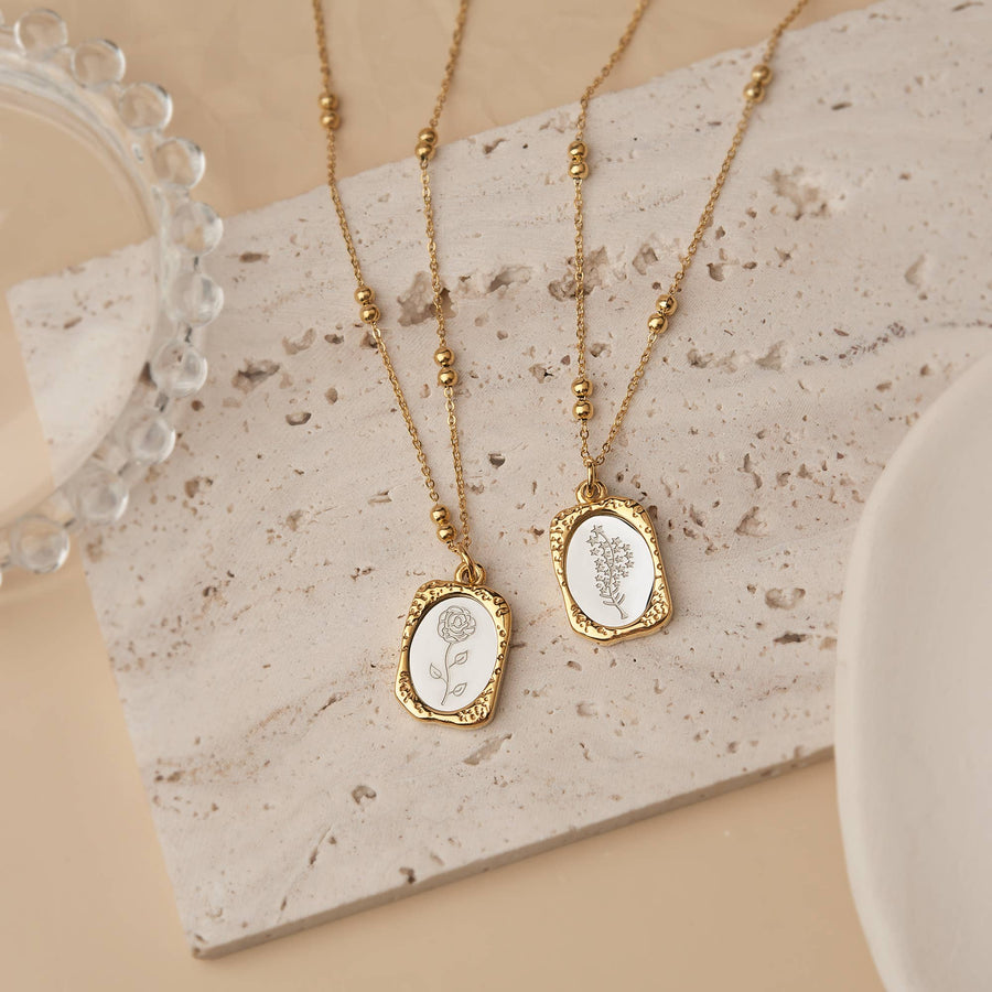 18K Gold Mirror Birth Flower Necklace