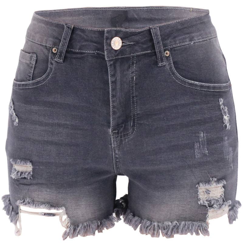 Lovesoft - Women's High-rise Ripped Stretch Summer Denim Shorts: Gray