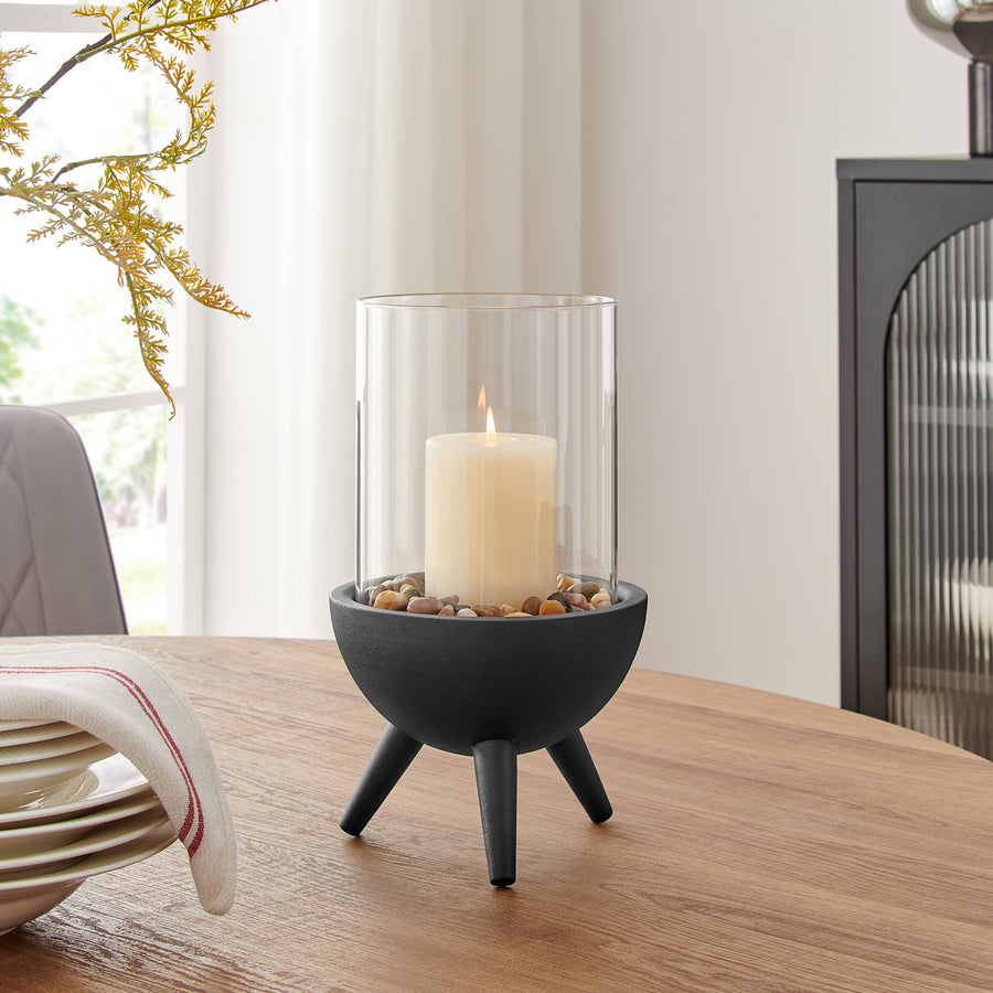 Black Metal Pedestal and Glass Candle Holder: Large