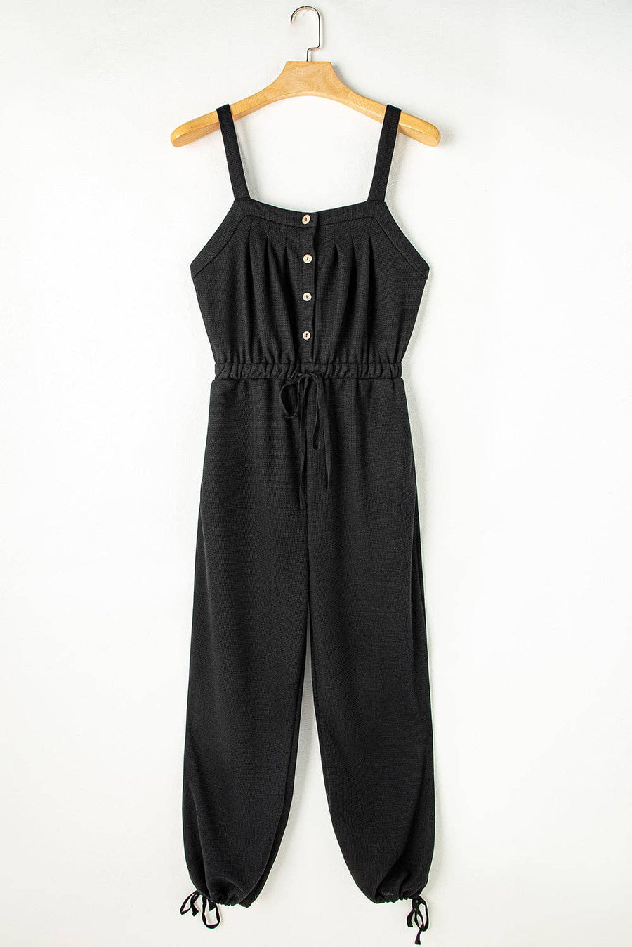Lovesoft - Women's Knotted Straps Drawstring Jumpsuit: Black