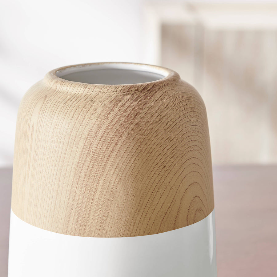 Two Tone Cylindrical Table Vase White and Beech