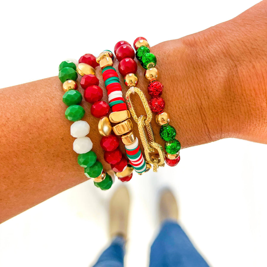 Savvy Bling - Christmas Red White Green Gold Bracelet Stack