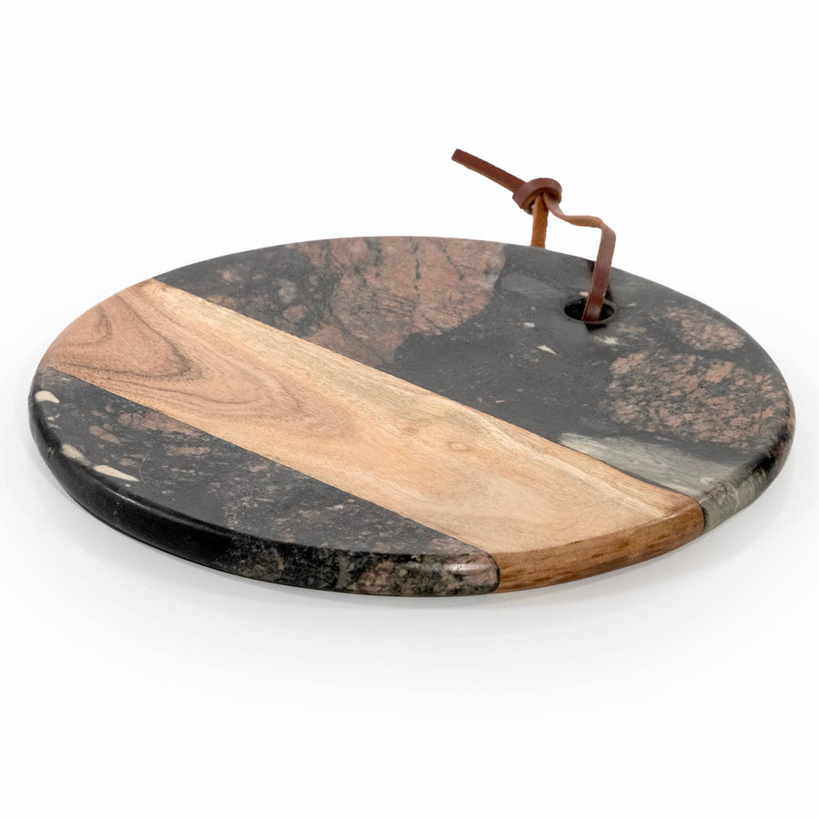 Dark Round Marble & Acacia Wood Charcuterie Board