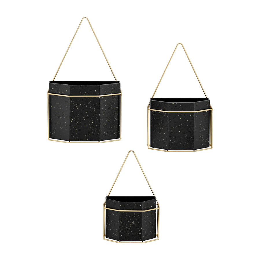Geometric White or Black and Gold Wall Planters Set of 3