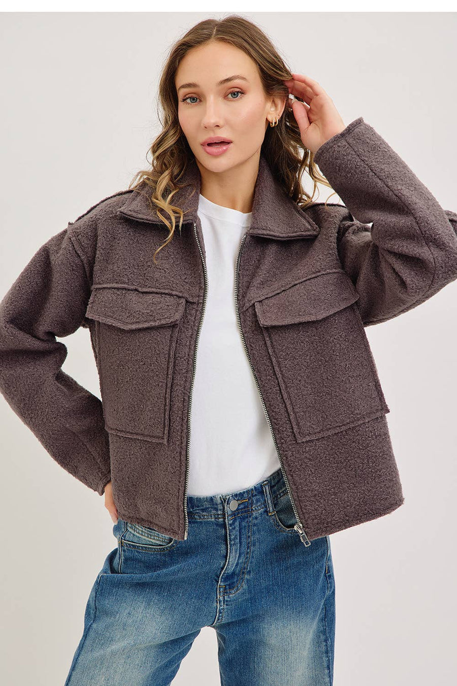 Textured Bomber Jacket - Charcoal