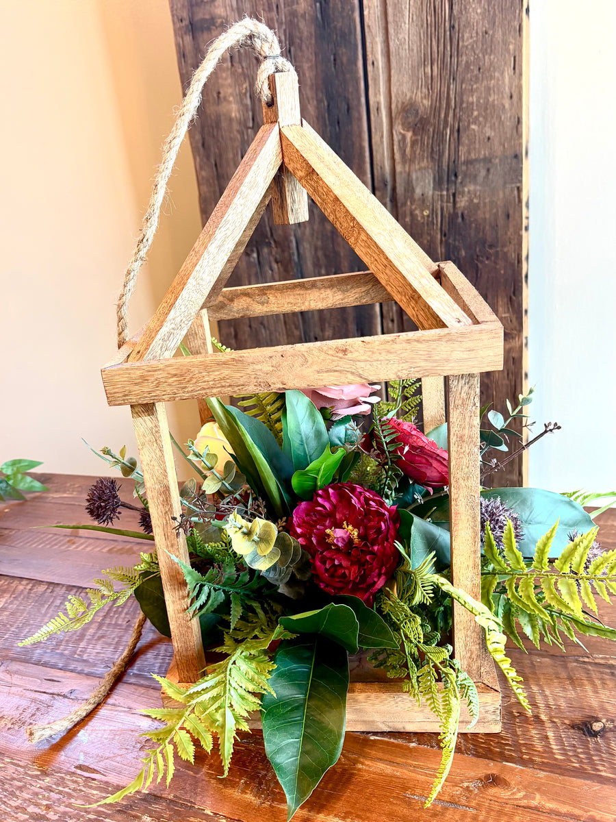 Wood Lantern: Jewel Tone Florals