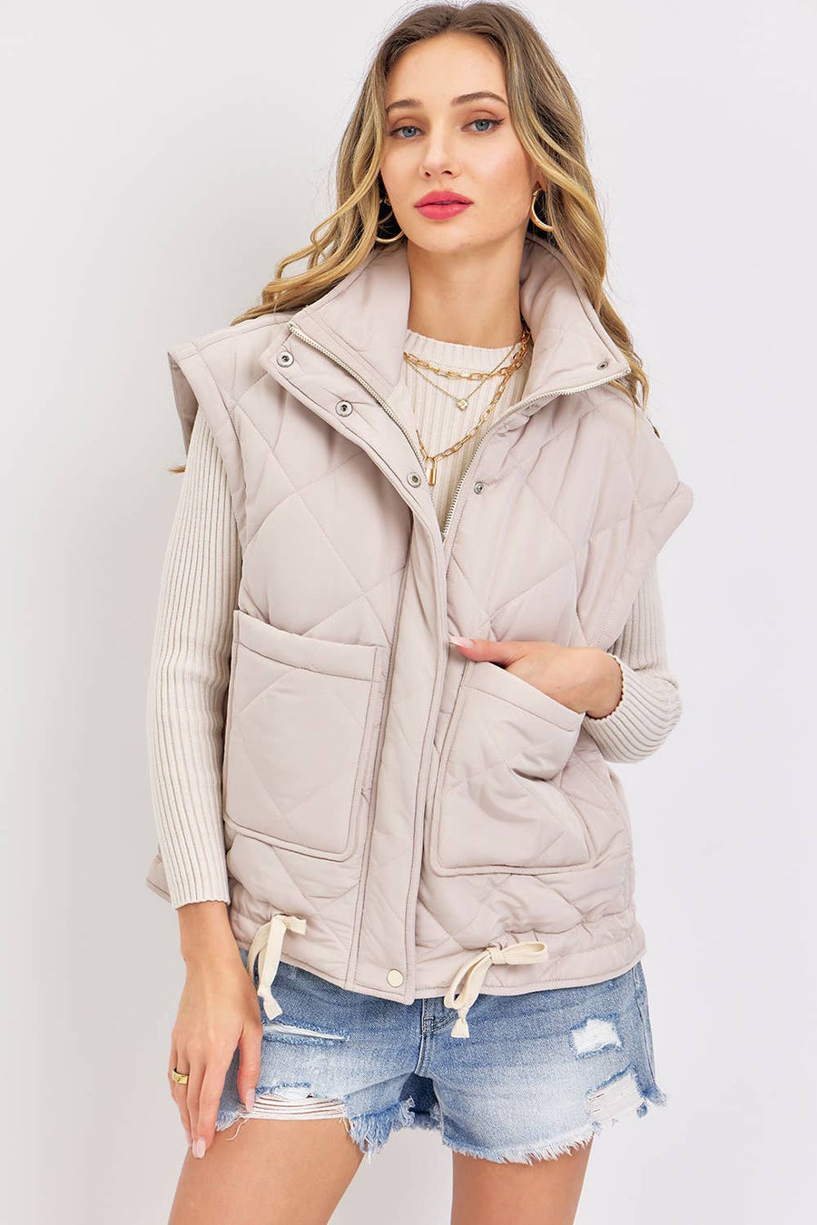 Quilted Puffer Vest _ Taupe