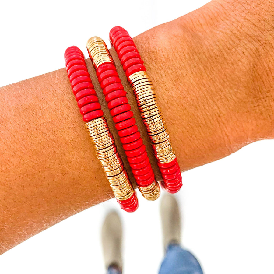 Savvy Bling - Red Pink Ivory Acrylic Disc Bracelet: Blush