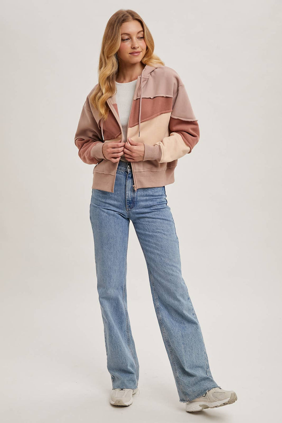 Bluivy -ROSE  ZIP FRONT PATCHWORK HOODIE