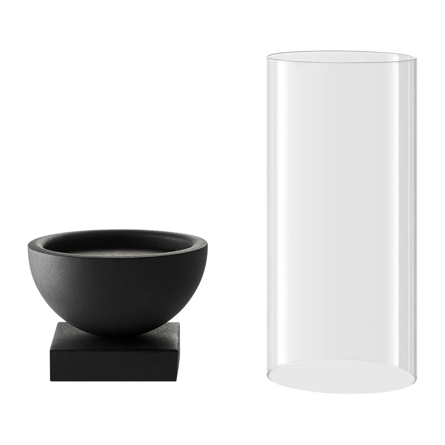 Modern Black Metal Bold Pedestal Glass Pillar Candle Holder: 6" x 6" x 13.5"