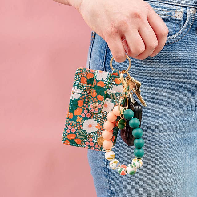 The Darling Effect - Sweet Meadow Keychain Card Wallet - Dark Green & Orange